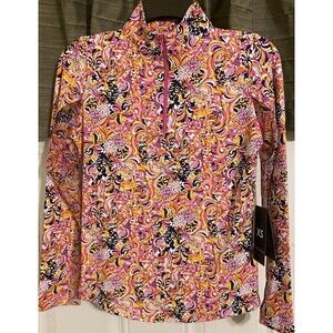 NWT IBKUL Marissa Paisley Quarter Zip Pullover Sz XS Hot Pink Floral Long Sleeve